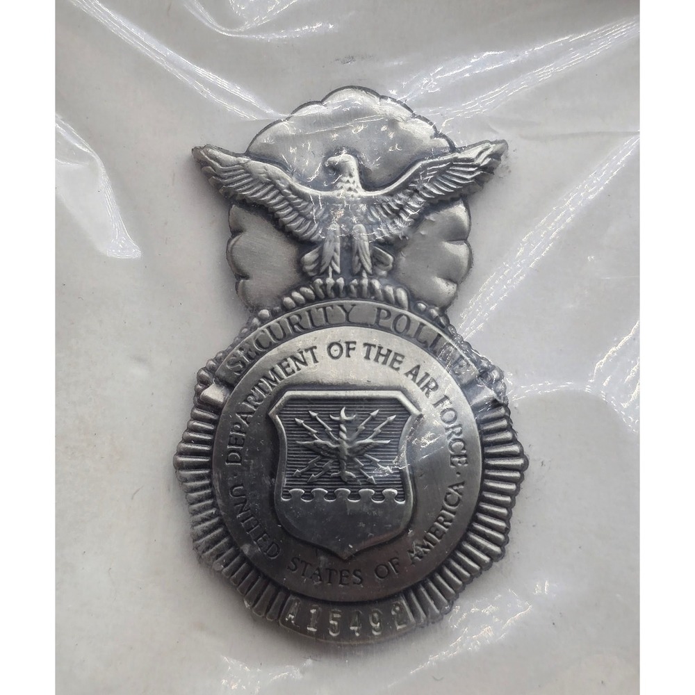 Vintage USAF Security Police Badge Identification Mini Silver Pin w/ Box NIB